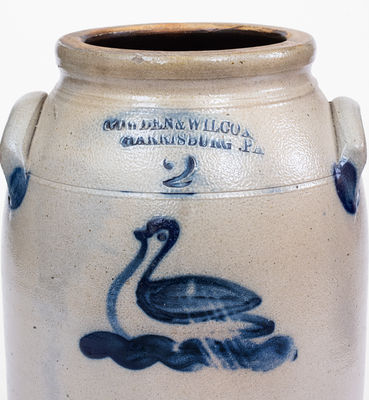 Fine COWDEN & WILCOX / HARRISBURG, PA Stoneware Swan Jar, c1865