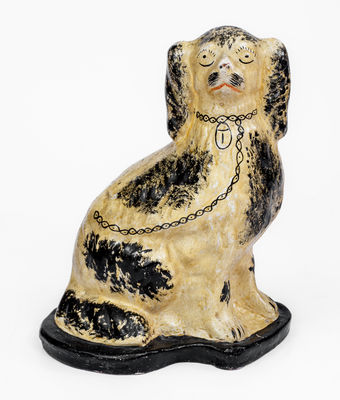 Very Rare JOHN BELL Cold-Painted Redware Spaniel, Waynesboro, PA