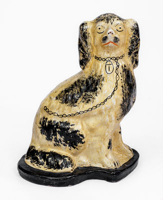 Very Rare JOHN BELL Cold-Painted Redware Spaniel, Waynesboro, PA