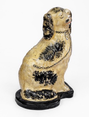 Extremely Rare JOHN BELL Cold-Painted Redware Spaniel, Waynesboro, PA