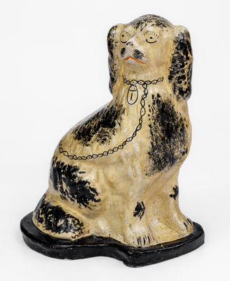 Very Rare JOHN BELL Cold-Painted Redware Spaniel, Waynesboro, PA