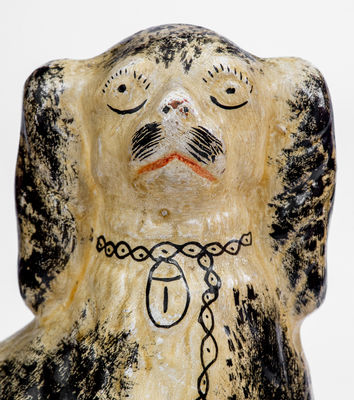 Very Rare JOHN BELL Cold-Painted Redware Spaniel, Waynesboro, PA