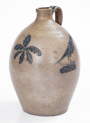 Extremely Rare and Important Chester Webster Stoneware Jug with Incised Cobalt Birds