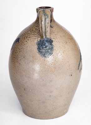 Extremely Rare and Important Chester Webster Stoneware Jug with Incised Cobalt Birds