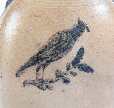 Extremely Rare and Important Chester Webster Stoneware Jug with Incised Cobalt Birds