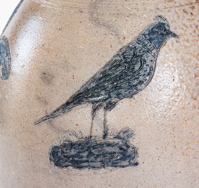 Extremely Rare and Important Chester Webster Stoneware Jug with Incised Cobalt Birds