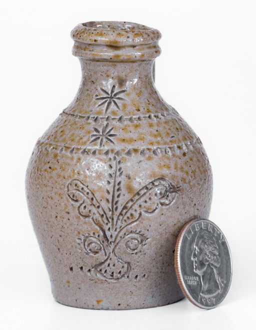 Very Fine Chester Webster Miniature Stoneware Jug with Incised Decoration