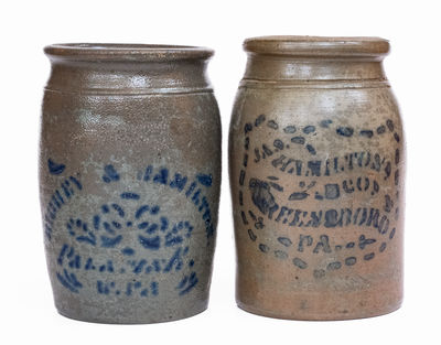 Two Half-Gallon Cobalt-Stenciled Stoneware Jars, Western PA and WV origin