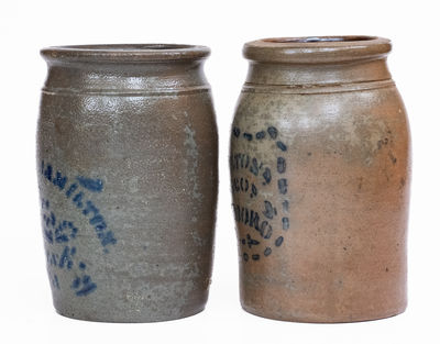Two Half-Gallon Cobalt-Stenciled Stoneware Jars, Western PA and WV origin