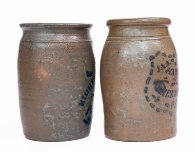 Two Half-Gallon Cobalt-Stenciled Stoneware Jars, Western PA and WV origin