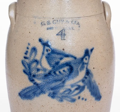 4 Gal. G. S. GUY & CO. / FORT EDWARD, NY Stoneware Double Bird Churn