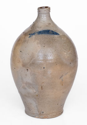 Attrib. Frederick Carpenter, Charlestown, MA Stoneware Jug w/ Impressed Fish Decoration