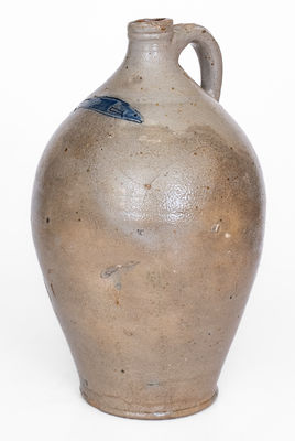 Attrib. Frederick Carpenter, Charlestown, MA Stoneware Jug w/ Impressed Fish Decoration