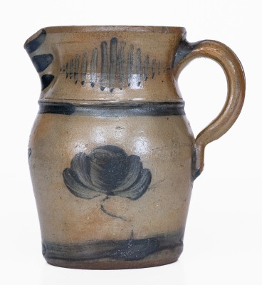 Small-Sized Stoneware Pitcher with Elaborate Freehand Cobalt Decoration, circa 1875.