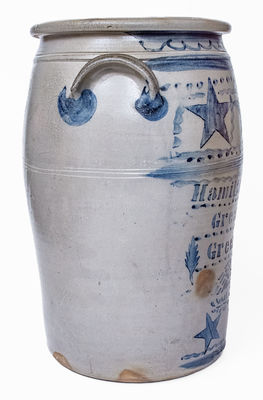 Outstanding Ten-Gallon Hamilton & Jones / Greensboro, PA Stoneware Jar w/ Elaborate Eagle and Star Motifs