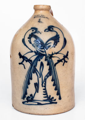 Rare and Fine J. & E. NORTON / BENNINGTON, VT 3 Gal. Stoneware Jug w/ Double Pheasant Decoration