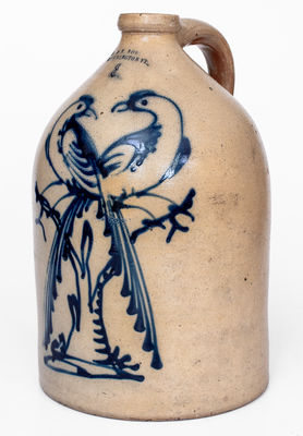 Rare and Fine J. & E. NORTON / BENNINGTON, VT 3 Gal. Stoneware Jug w/ Double Pheasant Decoration