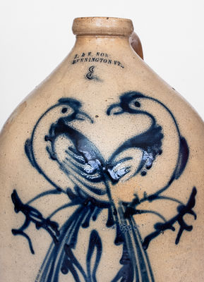 Rare and Fine J. & E. NORTON / BENNINGTON, VT 3 Gal. Stoneware Jug w/ Double Pheasant Decoration