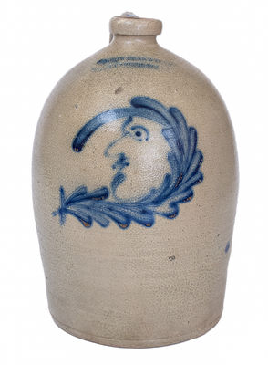 Exceptional 3 Gal. COWDEN & WILCOX / HARRISBURG, PA Stoneware Jug w/ Elaborate Man-in-the-Moon