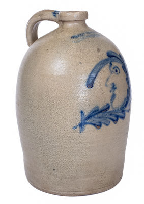 Exceptional 3 Gal. COWDEN & WILCOX / HARRISBURG, PA Stoneware Jug w/ Elaborate Man-in-the-Moon