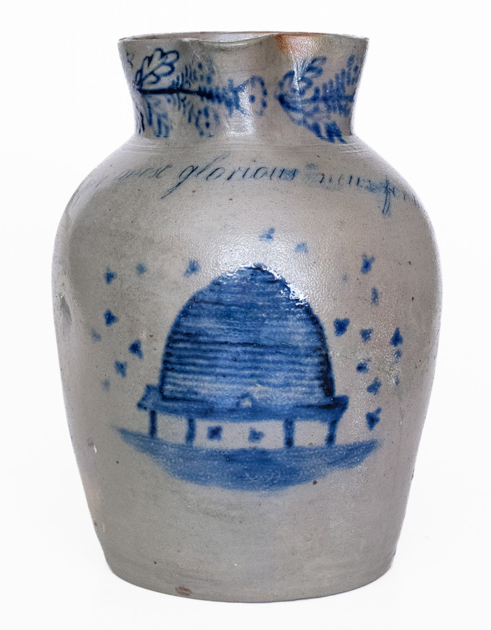 Extremely Rare and Important 3 Gal. Stoneware Pitcher with Beehive Decoration, Baltimore, MD, circa 1825