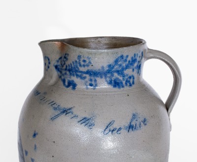 Extremely Rare and Important 3 Gal. Stoneware Pitcher with Beehive Decoration, Baltimore, MD, circa 1825