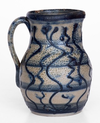 Very Fine North Carolina Stoneware Pitcher w/ Elaborate Slip-Trailed Cobalt Decoration