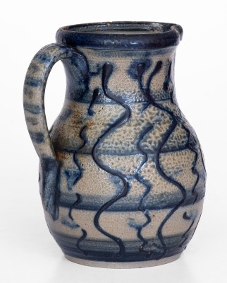 Very Fine North Carolina Stoneware Pitcher w/ Elaborate Slip-Trailed Cobalt Decoration