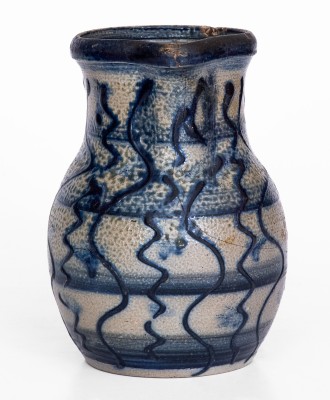 Very Fine North Carolina Stoneware Pitcher w/ Elaborate Slip-Trailed Cobalt Decoration