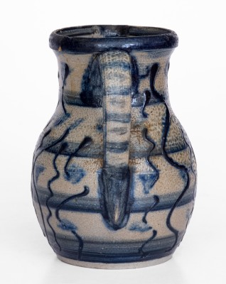 Very Fine North Carolina Stoneware Pitcher w/ Elaborate Slip-Trailed Cobalt Decoration