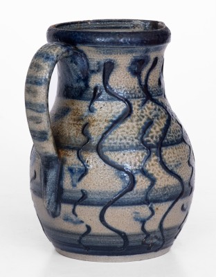 Very Fine North Carolina Stoneware Pitcher w/ Elaborate Slip-Trailed Cobalt Decoration