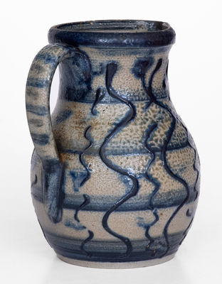 Outstanding North Carolina Stoneware Pitcher w/ Profuse Slip-Trailed Cobalt Decoration, 19th century