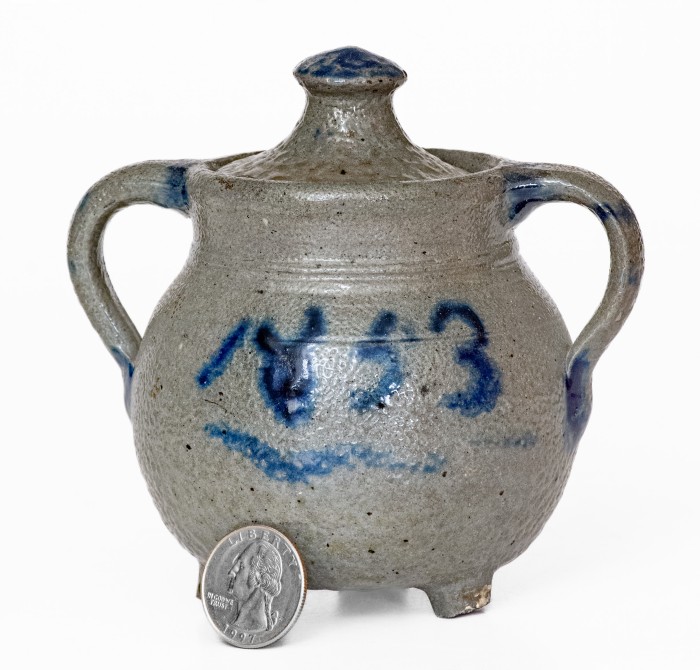 Extremely Rare and Important Craven Family Stoneware Footed Sugar Bowl, North Carolina, 1853
