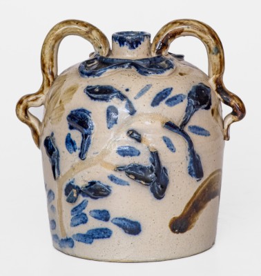 Very Unusual Small-Sized Stoneware Jug with Elaborate Applied Decoration, Midwestern Origin