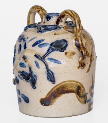 Very Unusual Small-Sized Stoneware Jug with Elaborate Applied Decoration, Midwestern Origin