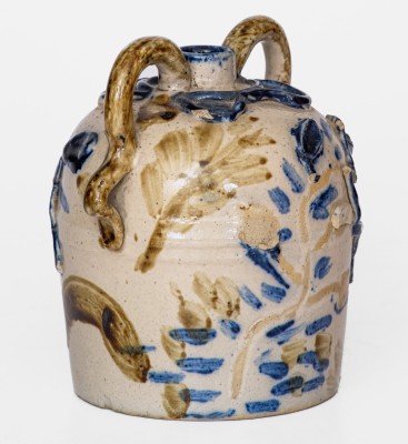 Very Unusual Small-Sized Stoneware Jug with Elaborate Applied Decoration, Midwestern Origin