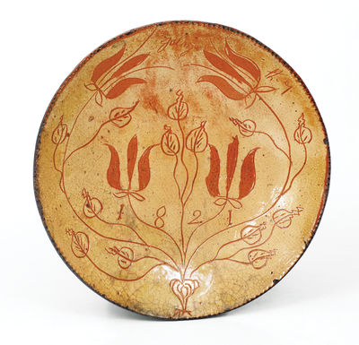 Rare Sgraffito Redware Plate Dated