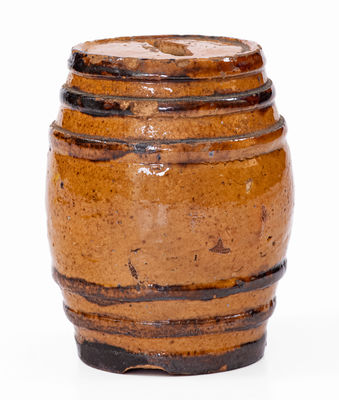 Extremely Rare Adam B. Pfaltzgraff / York, PA Redware Barrel-Form Bank