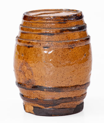 Extremely Rare Adam B. Pfaltzgraff / York, PA Redware Barrel-Form Bank