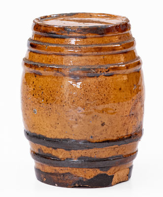 Extremely Rare Adam B. Pfaltzgraff / York, PA Redware Barrel-Form Bank
