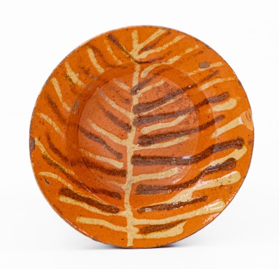 Exceptional Miniature North Carolina Redware Dish with Two-Color Slip Decoration