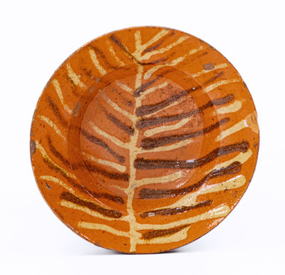 Outstanding Miniature Redware Dish w/ Two-Color Slip Design, probably Alamance County, NC, c1820-40
