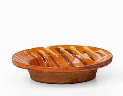 Outstanding Miniature Redware Dish w/ Two-Color Slip Design, probably Alamance County, NC, c1820-40