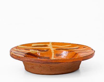Outstanding Miniature Redware Dish w/ Two-Color Slip Design, probably Alamance County, NC, c1820-40