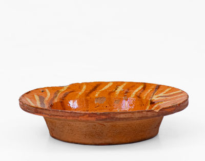 Outstanding Miniature Redware Dish w/ Two-Color Slip Design, probably Alamance County, NC, c1820-40