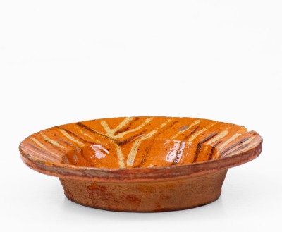 Exceptional Miniature North Carolina Redware Dish with Two-Color Slip Decoration