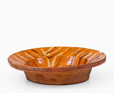 Outstanding Miniature Redware Dish w/ Two-Color Slip Design, probably Alamance County, NC, c1820-40