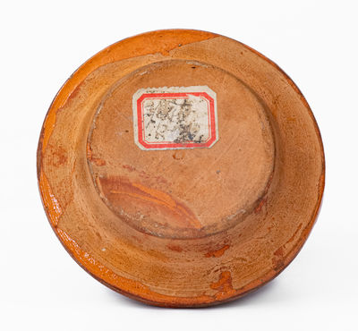 Outstanding Miniature Redware Dish w/ Two-Color Slip Design, probably Alamance County, NC, c1820-40