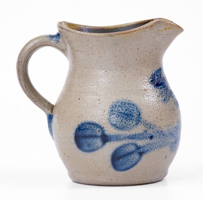 Exceedingly Rare and Important Small-Sized Stoneware Presentation Pitcher with Cobalt Floral Decoration, Inscribed 