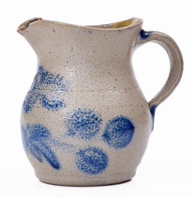 Exceedingly Rare and Important Small-Sized Stoneware Presentation Pitcher with Cobalt Floral Decoration, Inscribed 